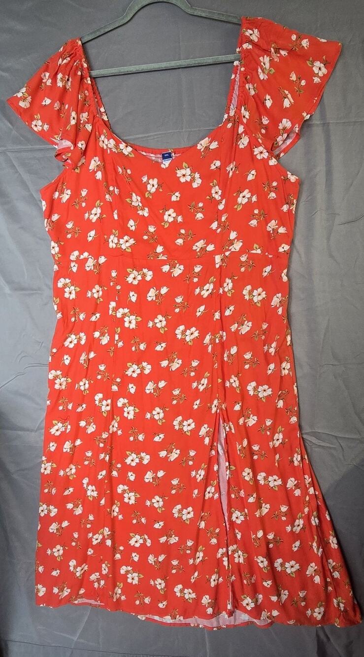 Old Navy Dress Womens 2XL Orange Floral Scoop Neck Flutter Sleeve Midi Sundress